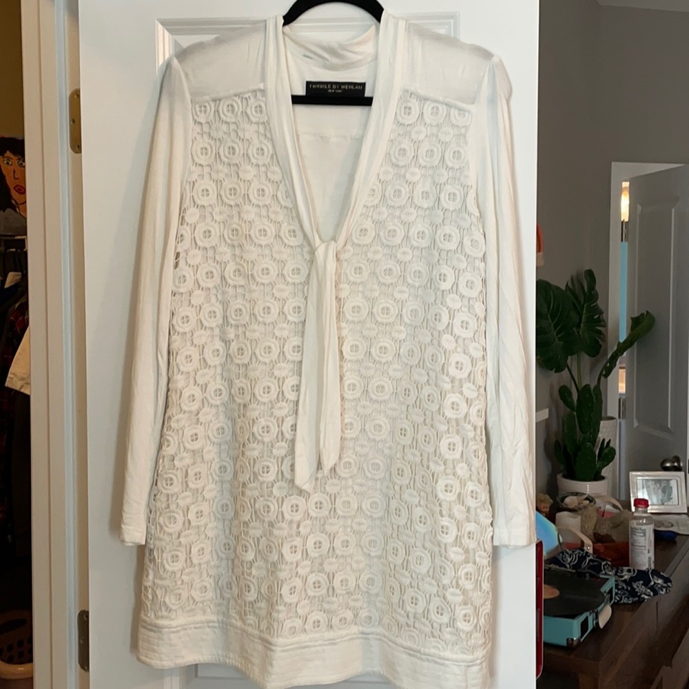 White vintage inspired mini crochet overlay dress